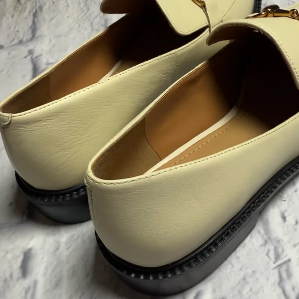 Lisa Vicky Cream Loafers with Gold Accent - Image 4