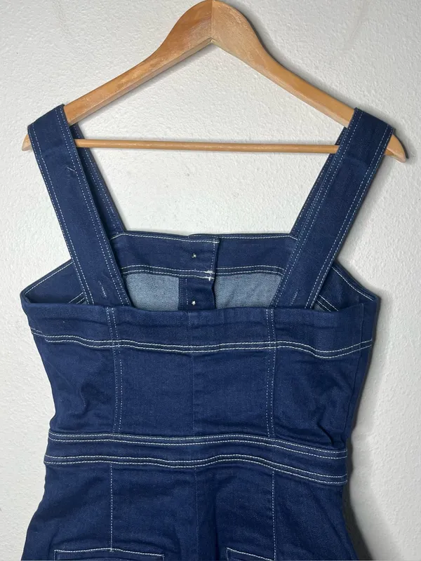 Maeve The Portside Denim Square Neck Button Front Romper Retro Boho Twee - Image 7