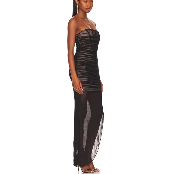 Nookie Black Mesh Ruched Maxi Dress XS Bustier Slimming Bodycon Designer $380 - Image 5
