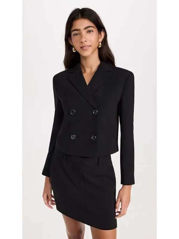 NWT Theory Crop Double-Breasted Jacket in Black Admiral Crepe Blazer 4 - Image 9