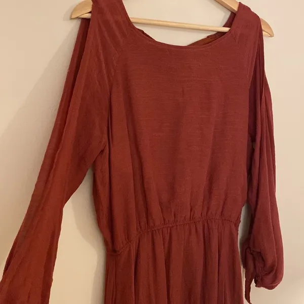 Joyfolie Dress Mauve Pink High Low Long Sleeve Ruffle Cut Out Maxi Size Medium - Image 2