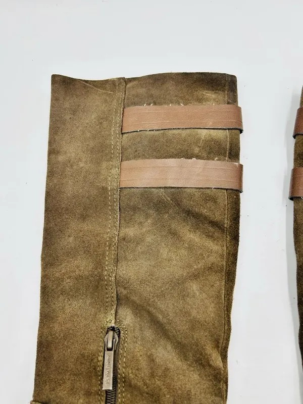 Nine West Taupe Brown Suede Tumble Tall Riding Boots Sz 9 Double Buckle - Image 9