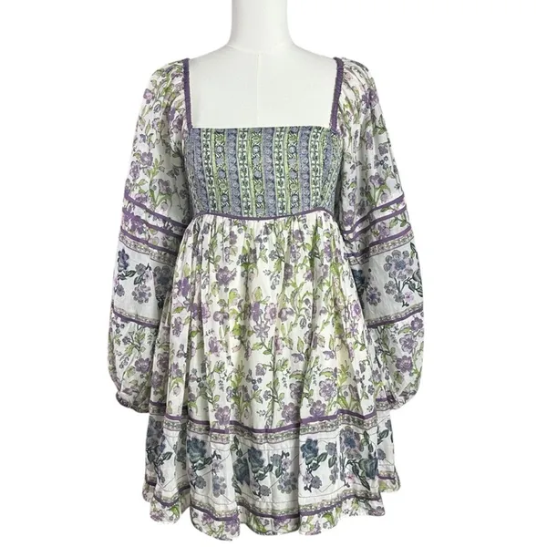 Free People Bohemian Retro 70s Endless Afternoon Floral Mini Dress Large - Image 8
