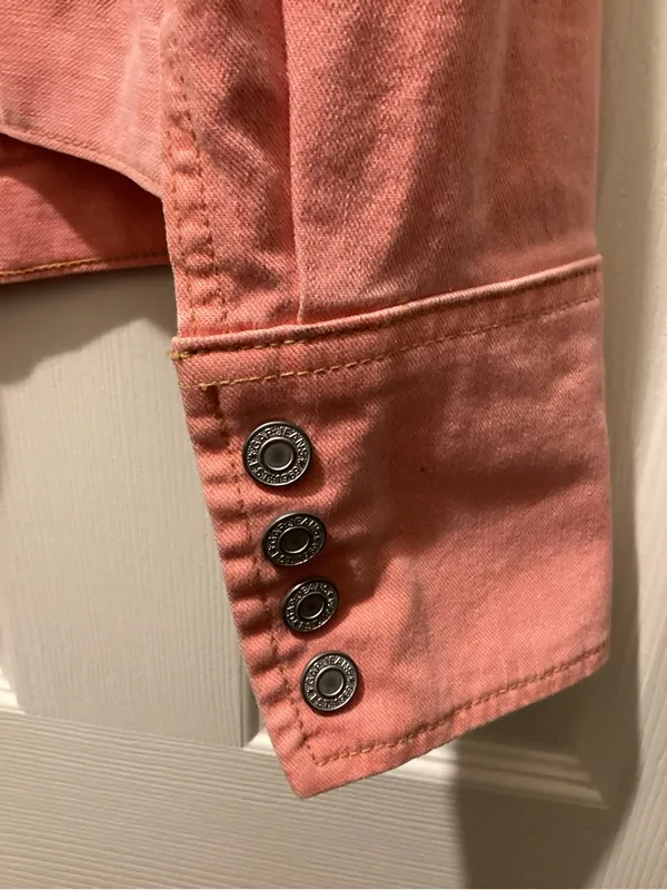 GAP Coral Pink Collarless Button-Front Jean Jacket - Image 5