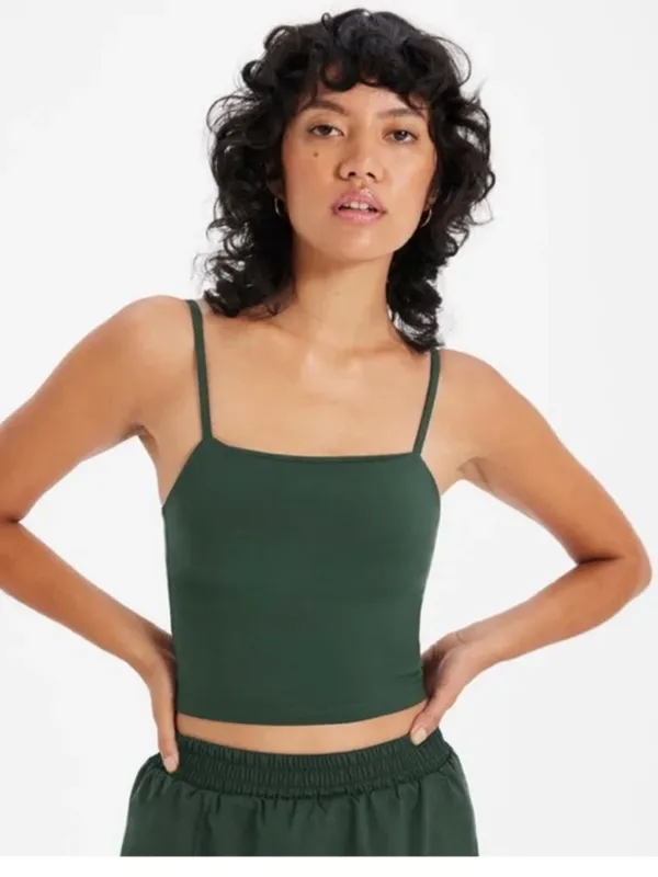 girlfriend collective Dark Green Square Neck Adjustable Strap Crop Top - Image 2