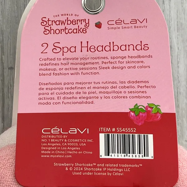Celavi X Strawberry Shortcake Spa Sponge Bubbled Handmade Headbands 2 Pack Pink - Image 5