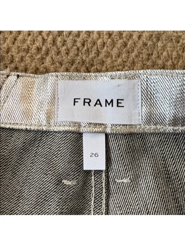 NWT FRAME Pieced Metallic Silver Black Straight Leg Jeans Size 26 Retail $448 - Image 11