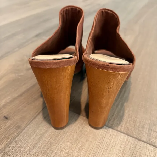 GIANNI BINI Korran Crinched Leather Mule‎ Wooden Block Heels Brown size 9 - Image 3