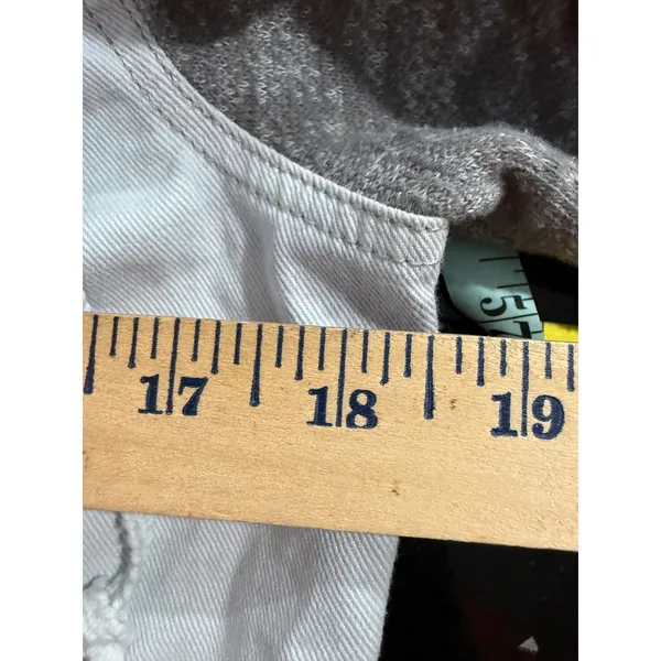 Free People Mixed Media Denim Jacket Light Wash Distressed Knit Hooded Grey M - Image 7