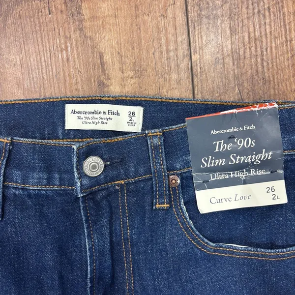 Abercrombie & Fitch 90s Slim Straight Ultra High Rise Curve Love Jeans 26/2L NWT - Image 3