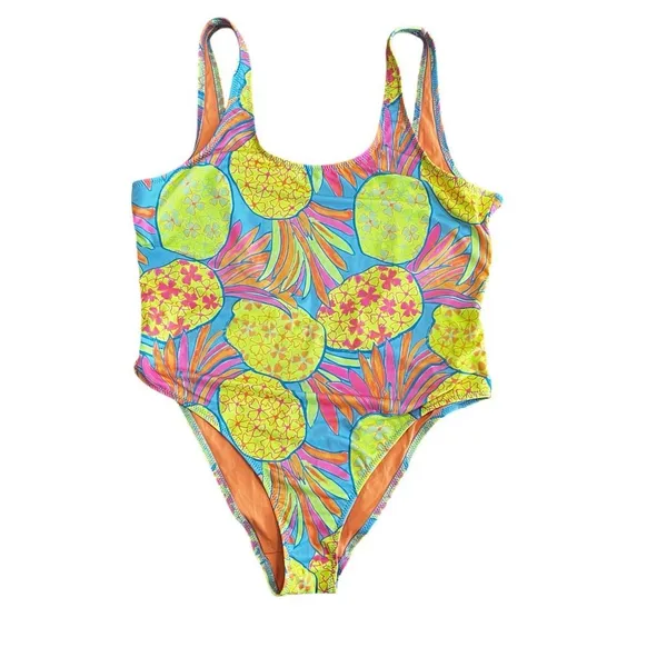 Chubbies Pineapple Tropical One Piece Swimsuit Bright Retro Large - Image 2