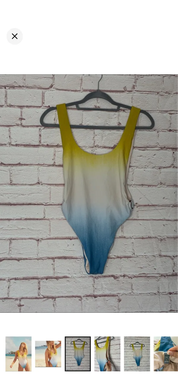 Aerie Super Scoop High Cheeky Ombré O Ring One Piece Swimsuit Small. NWOT. Gorgeous yellow to blue colors. Open keyhole sides. High cut. Low scoop. 12” bust - Image 3