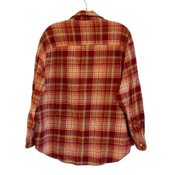 Old Navy Orange & Red Plaid Flannel Tunic The Boyfriend Shirt Size Medium - Image 4