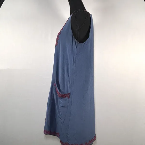 Madewell‎ 100% Silk Boho Geometric Embroidered Shift Dress Blue Red Size L - Image 9