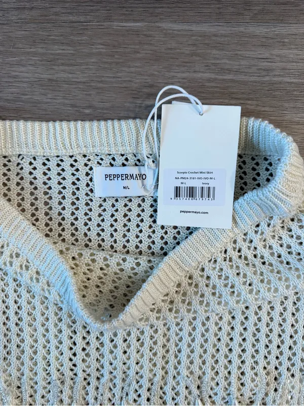 NWT Peppermayo Scorpio Crochet Mini Skirt in Ivory, Size M/L - Image 3