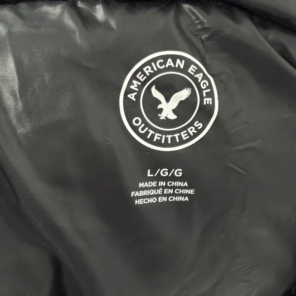 American Eagle Navy Blue‎ Down Puffer Vest Faux Fur Hood Sherpa Lined Large Y2K - Image 4