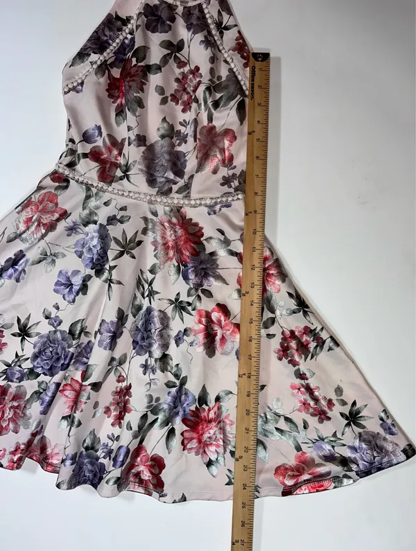 B Darlin Metallic Floral Halter Fit & Flare Dress Size 1/2 - Image 5