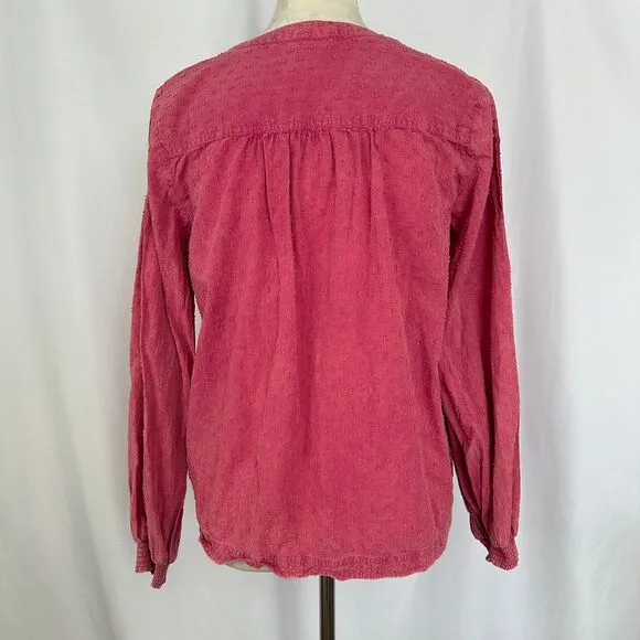 Anthropologie Pilcro Swiss Dot Peasant Blouse Long Sleeve Button‎ Front Pink XS - Image 4