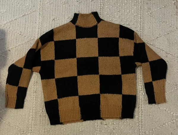 Brown Checkered Turtle Neck Sweater - Image 2