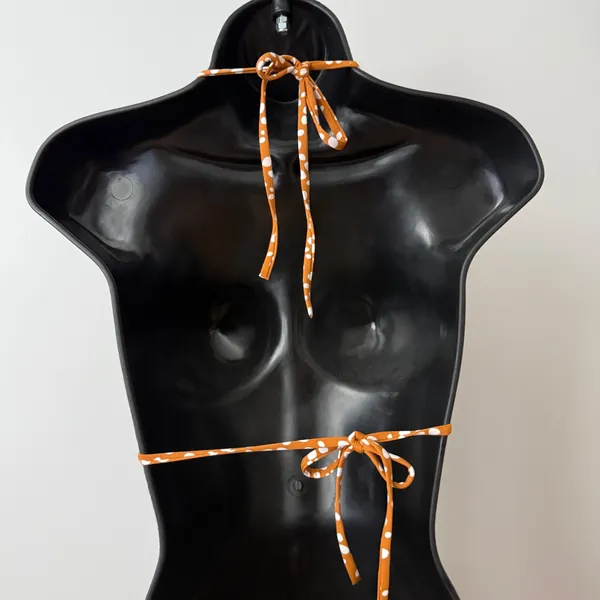 Rhythm‎ Polka Dot Bikini Set Rust Orange White Triangle Top S High Cut Bottoms M - Image 4