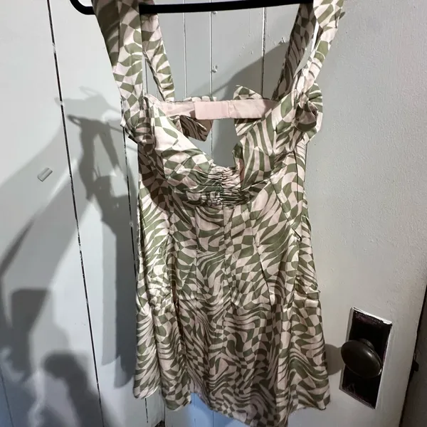NWT For Love And Lemons Distorted Checkered Green Satin Dress - Image 6