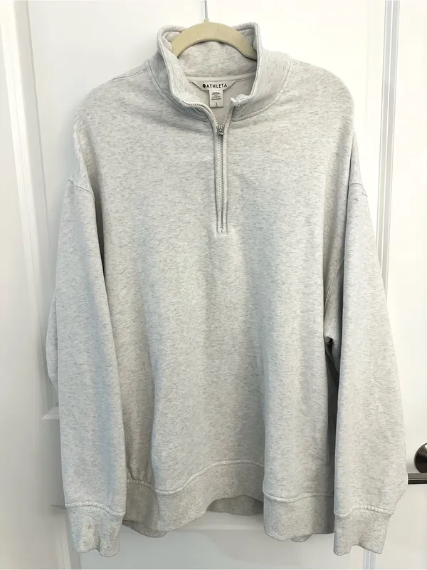 Athleta Forever Fleece 1/4 Zip Sweatshirt in Fog Grey Heather Large - Image 4