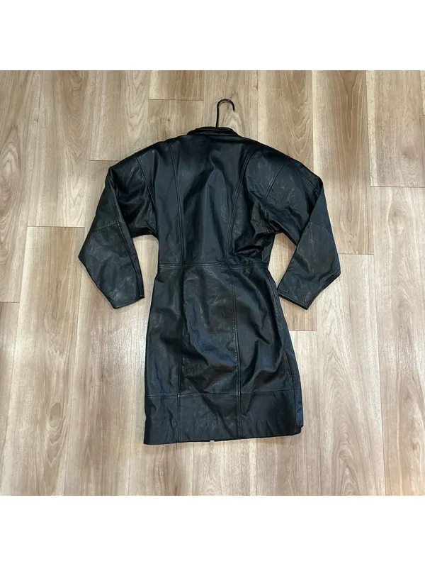 Vintage J. Walden Women's 80s 90s Black Genuine Leather Trench Coat Size 5/6 - Image 3