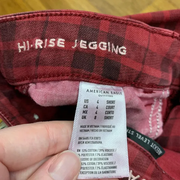 American Eagle Red Black Plaid Hi Rise Jegging Pants‎ Jeans Women's Size 4 Short - Image 7
