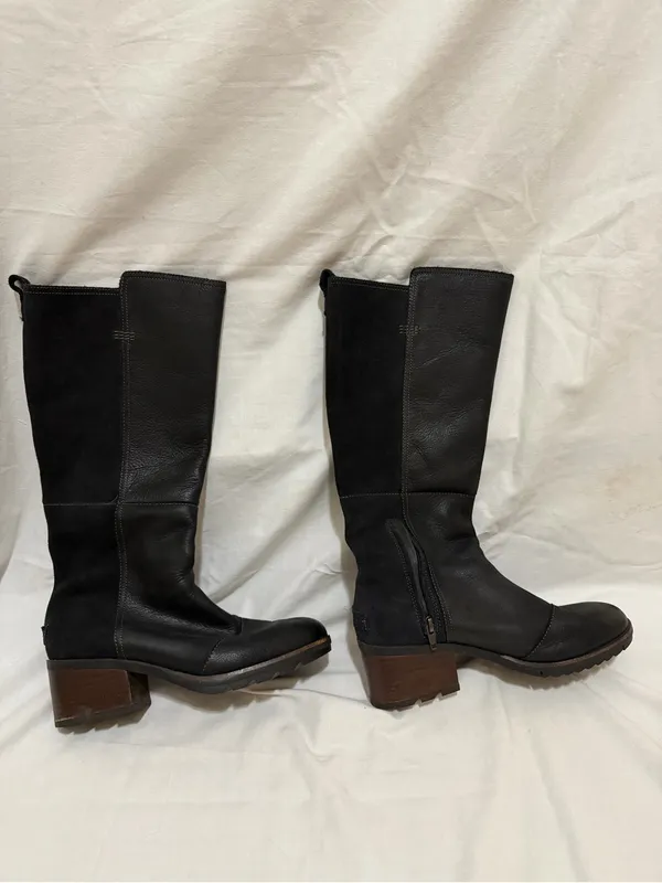 SOREL Cate Tall Boots Black Waterproof Leather & Suede Block Heel Size 7.5 - Image 4