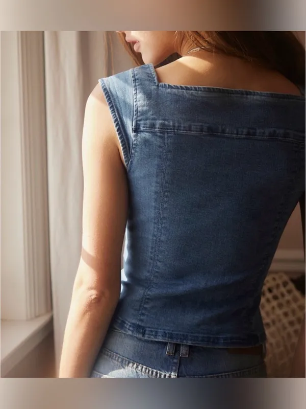 NWT Free People Marilyn Denim Corset - skylight light denim - medium - Image 5