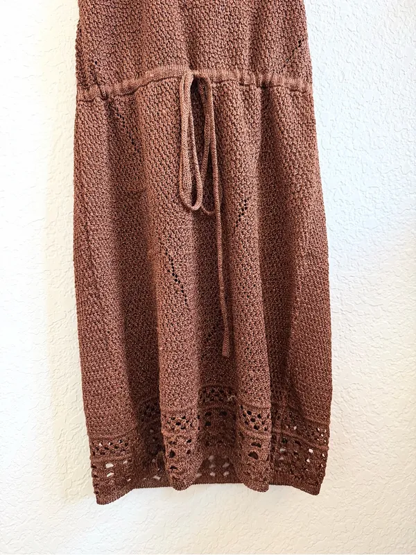 Outcast Braylee Brown knit Crochet Halter Mini Dress - Large L - Image 3