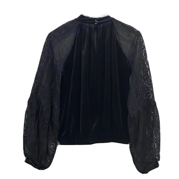 Free People Dream Team Black Velvet Lace Blouse Sz S - Image 6