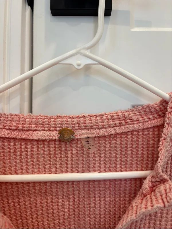Free People One Colt Thermal Waffle Knit Henley Top Size Medium 100% Cotton - Image 3