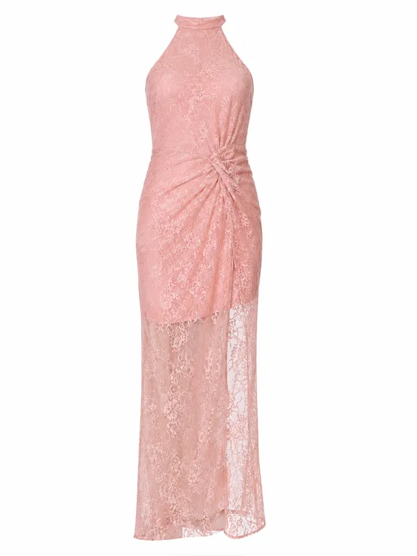 NBD Revolve Dusty Pink Lace Halter Gown Cottagecore Barbie Formal Dress M Prom - Image 8