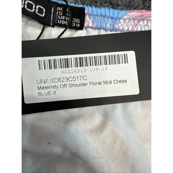 Boohoo Maternity Blue Pink Floral Off Shoulder Ruched Midi Dress Size 8 NWT - Image 8