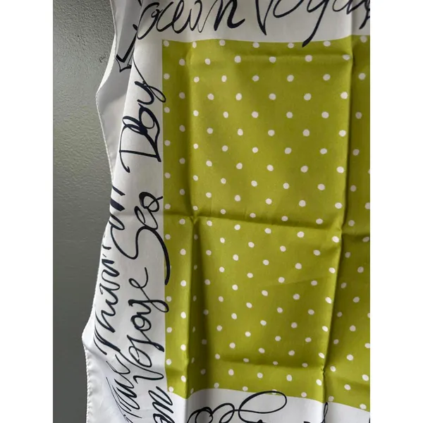 Polka Dot and Script Print Silk Scarf Green - Image 3