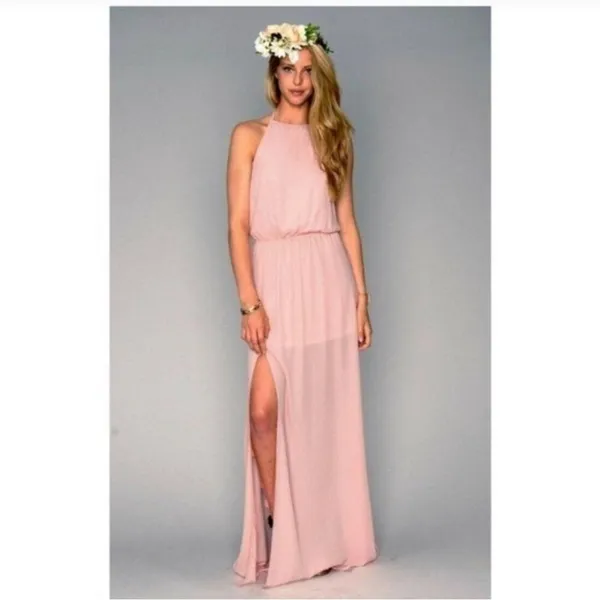 Show Me Your Mumu SMYM Heather halter maxi dress - Frosty Pink Chiffon NEW SMALL - Image 5
