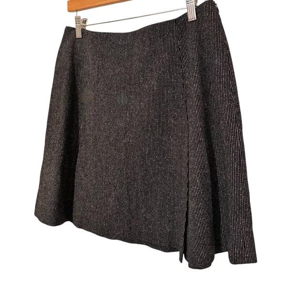 AKA Eddie Bauer ‘95 Black Herringbone Weave Silk Wool A-Line Flare Mini Skirt Sz 12 NEW - Image 2
