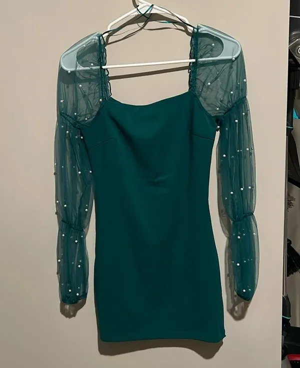Mesh ruffled Sleeve Green Mini Dress Size 0 - Image 2