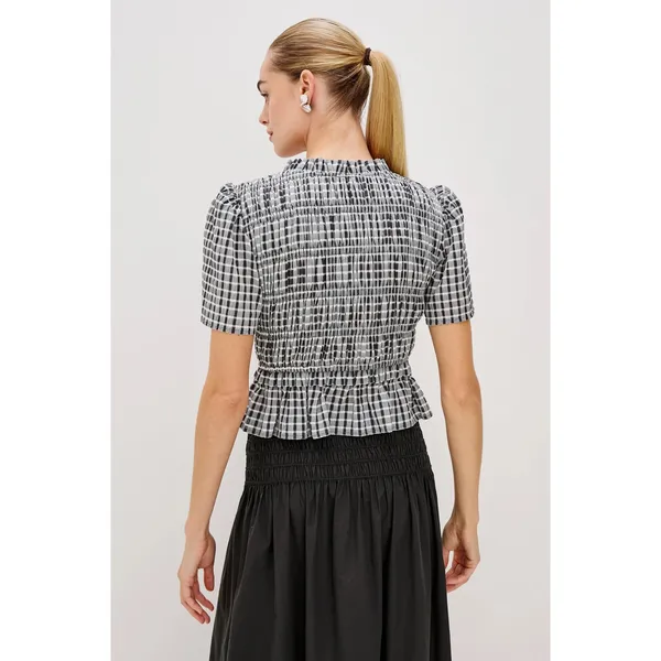 Rails Portia Ash Seersucker Gingham Smocked Tie Front Peplum Top Black White‎ M - Image 5