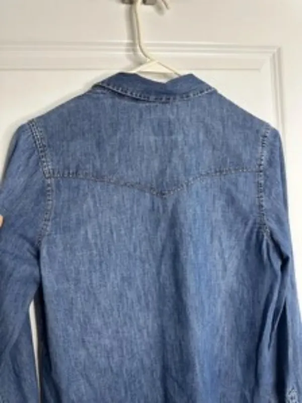 Gap Denim Pearl Snap Western Shirt Medium Wash Blue Long Sleeve Cotton S - Image 8
