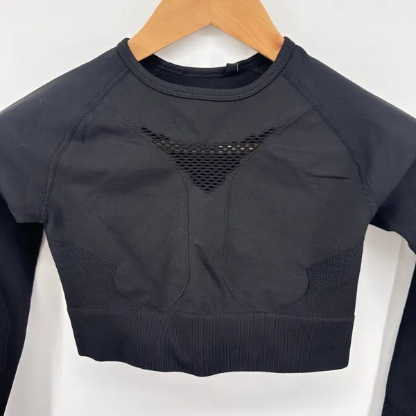 AYBL Black Motion Seamless Cropped Long Sleeve Gym Top Thumbholes‎ Cutout Back S - Image 5