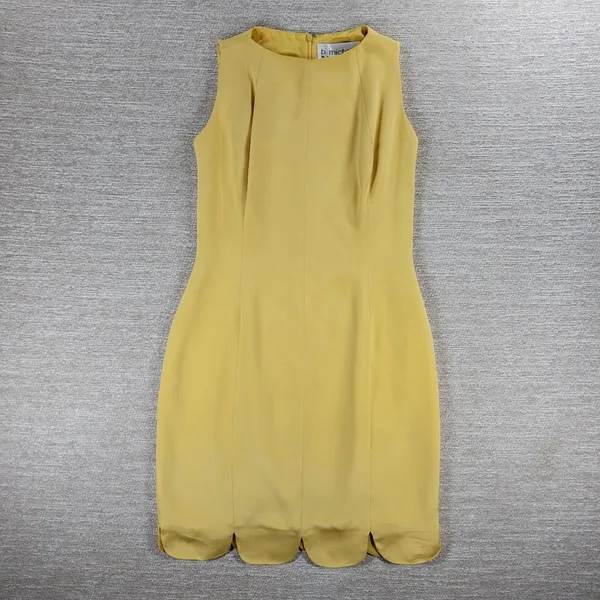 b Michael NY Silk Sheath Dress Size 6 Butter Yellow Scalloped Hem Classic Chic - Image 8