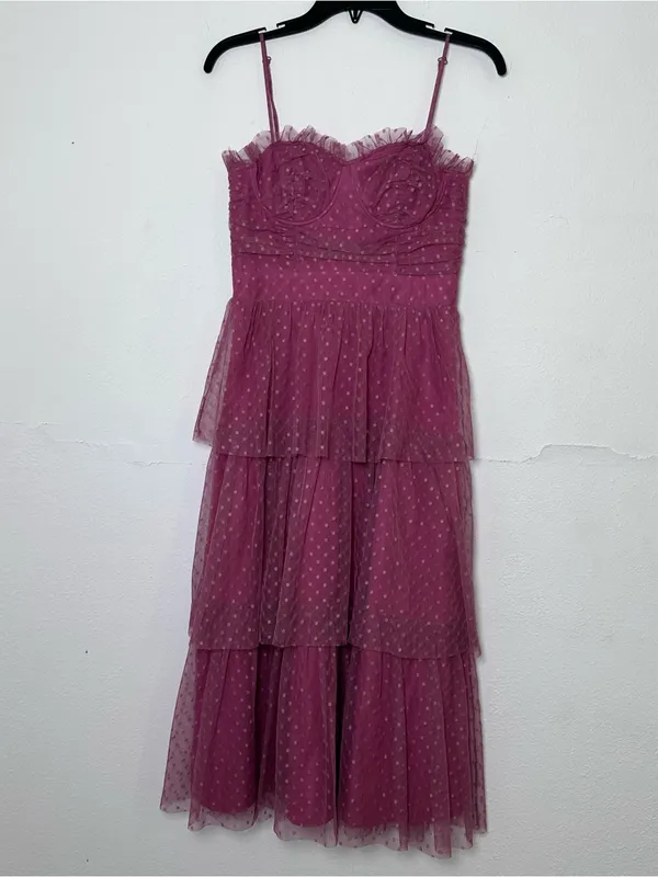 Lulu's Sweetheart Style Mauve Polka Dot Bustier Tiered Midi Dress Size S - Image 4