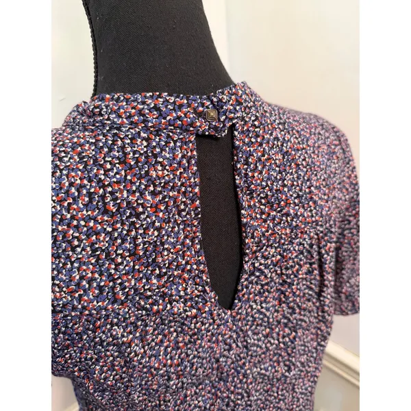 Maeve Anthropologie Blue Ditsy Floral Choker Blouse Cutout Flutter Sleeve Top - Image 5