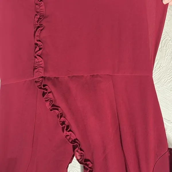 Lulu’s Pour the Champagne Burgundy Ruffled Backless Maxi dress - Image 2