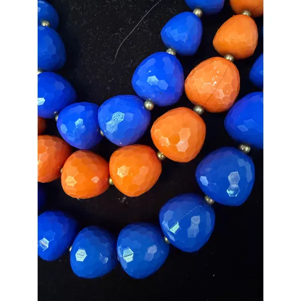 Triple Strand Chunky Bead Bib Necklace Blue Orange Florida Gators UF Faceted - Image 2