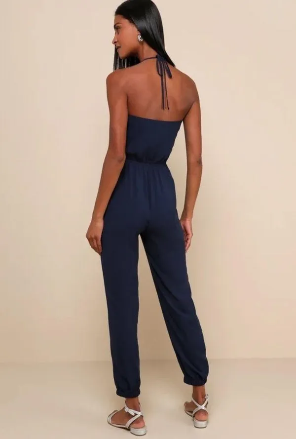 Lulus Learning to Fly Navy Blue Halter Jumpsuit size medium NWT - Image 11