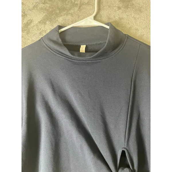 NAP Navy Cropped Tie Front Sweatshirt Balloon Sleeve Pullover Lounge Top Small - Image 2