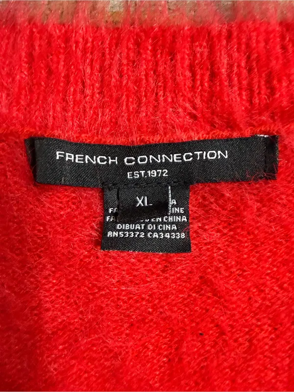 French Connection Fluffy Eyelash V-Neck Button Cardigan - Red - Image 2